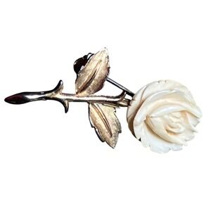 Rose Brooch Women Mid Century Gold Cottagecore Vintage RCarved Floral Pin